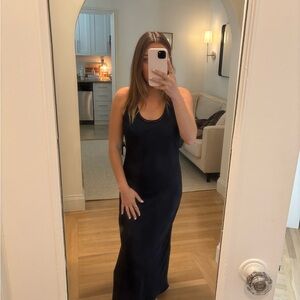 Navy Blue Silk Midi Dress